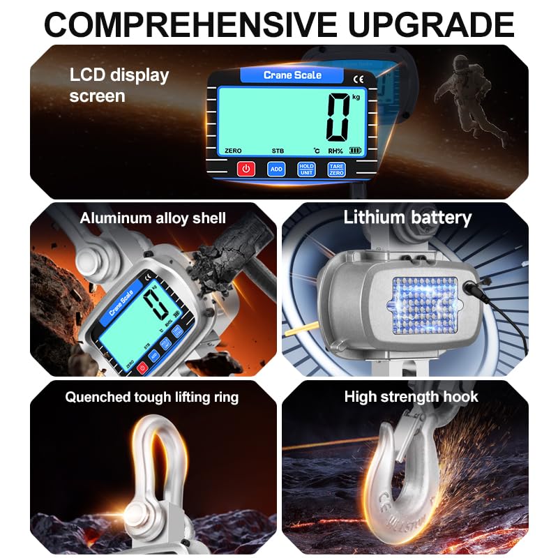 Digital Crane Scale Measurable Temperature and Humidity Industrial Heavy Duty Hanging Scale with Remote Control LCD Screen for Construction, Factory, Farm(11000 lbs/5000kg/5T) - size: 11000lb/5000kg/5T