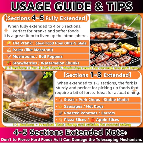 Extendable Fork Prank，2PCS Expandable Fork Prank Joke with 8.7'' to 25.4'' Extendable Handle，Expandable Fork Prank Ideal for Christmas Party Camping Picnic for BBQ Fruit Dessert Dinner Create laughter