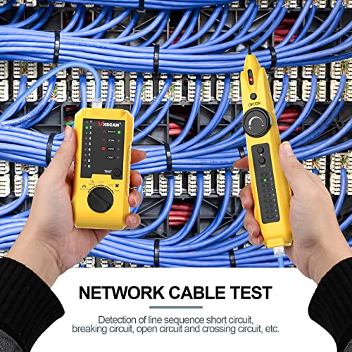 Network Cable Tester, Line Finder Ethernet/Telephone/Cat5/6 RJ11/45 | Checks Shorts/Open/Cross/Break Points without Wire Damage, Polarity & Line Level. Tel Status: Idle/Ring/Off-Hook, TIP/RING
