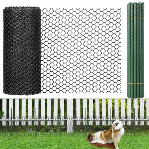 Marsui Animal Barrier Fence 12in x 33ft No Dig Garden Fence Mesh Fencing with Steel Stake Movable Portable Temporary for Poultry Dogs Rabbits Chicken Snake Barrier Garden Backyard Outdoor - size: 12in x 33ft
