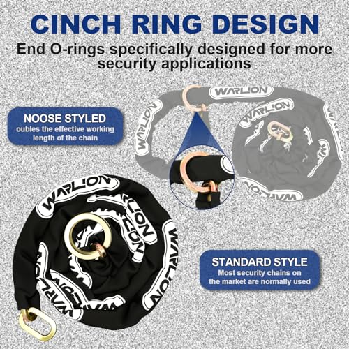 WARLION Heavy Duty Security Chain, 7ft x 3/8in Thick, 9lbs, Anti-Theft & Cut-Proof Motorcycle Chain with Cinch Ring - Secure Generators, Trailers, ATVs, Ebikes, & 2-Wheeled Vehicles (No Lock) - size: 7ft-3/8in