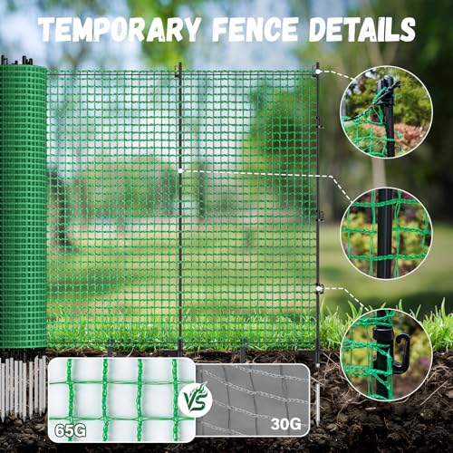 3x50 FT Temporary Fence for Backyard,Garden Fence with 9 Fiberglass Post | Windbreak Rope,Ground Peg,Plastic Garden Fence,Safety Barrier Fence Roll for Backyard Outdoor Animal Protect - size: 3x50FT