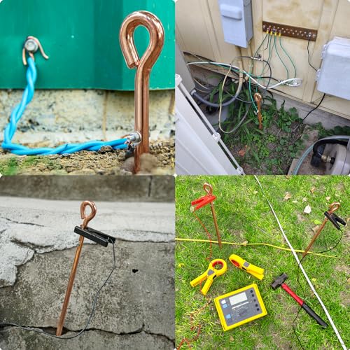 Electric Fence Lead Wire Connector with Grounding Rod, 18AWG 3Ft | Solid Copper Grounding Rod, Oval Easy-Drive Design, Compatible with Solar Fence Energizers & Chargers, Poultry Livestock Farm - style: 3FT(Wire+Grounding Rod)
