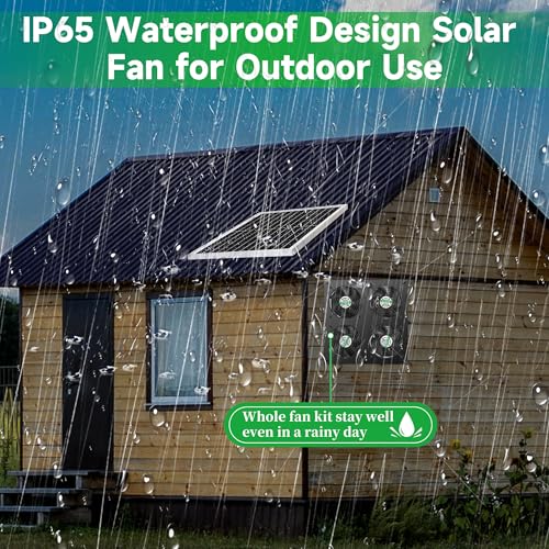 blessny Weatherproofed Solar 4 Fan Kit for Outside Intake or Exhaust air | 25W Solar Powered, 14.7 Ft Long Cord with IP65 Weatherproof Rate for Greenhouse, Chicken Coop & Shed Air Circulation - size: 4 Fan Kit