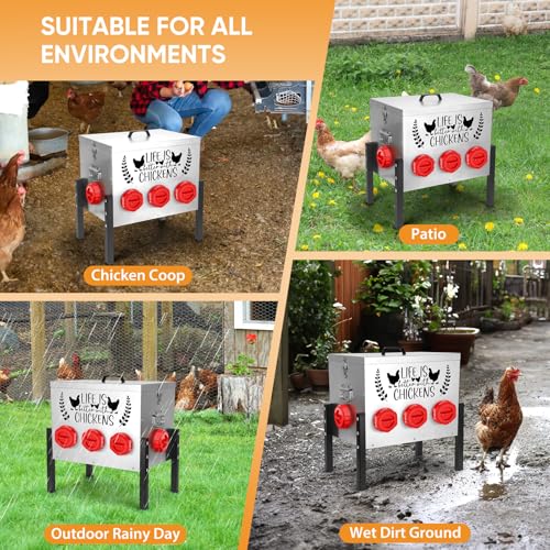 ‎Tgeyd 50LB Large Automatic Chicken Feeder – 8 Feeding Ports, No-Waste Poultry Feeder, with Adjustable Legs & Locking Lid - color: Cockscomb Red