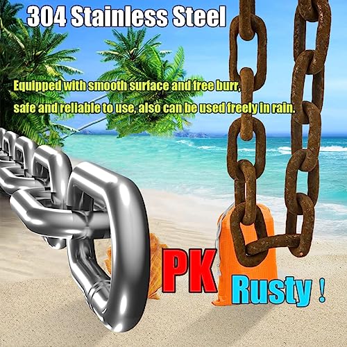 304 Stainless Steel Chain Heavy Duty Outdoor | 6.5ft 13ft Small Large Light Metal Link Chain for Home Camping Hanging etc - size: 3/8in-6.5ft