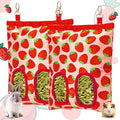 2Packs Large Rabbit Hay Feeder Bag, Upgraded Guinea Pig Hay Feeder with 3 Hooks, Chew Proof Washable Hay Bag for Rabbits Bunny Chinchilla Hamster, Mess Free Grass Holder 2 Holes, 9.8x11.4 Inch - color: Strawberry+Strawberry