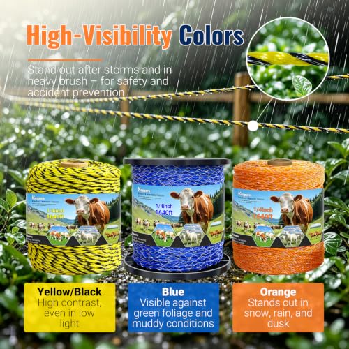 Electric Fence Wire 656 Feet 200 Meters Electric Fencing Poly Wire Rope Line with Reliable Conductivity and Rust Resistance, UV Resistant 1/8inch Diameter - Yellow Black - color: Yellow & Black, size: 1/8 x 656FT