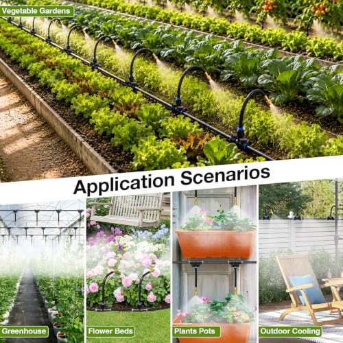 Bluepro Drip Irrigation System 200FT 1/4", 2026-Upgrade Garden Sprinkler Kit with 32PCS 360° Adjustable Copper Nozzles, Automatic Misting Watering System for Raised Beds, Greenhouse, Lawn, Patio - size: 200FT