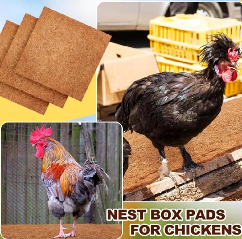 4 Pack Chicken Nesting Pads Box Rabbit Hutch Organic Supplies Coop Nest Liners Natural Coconut Palm Hens Nest Bedding Mats 13x13inch Multi-Role Poultry Supplies for Laying Eggs