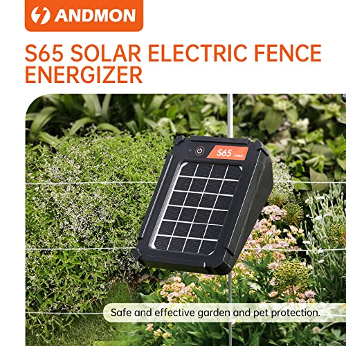 S65 0.065J Solar Electric Fence, 2 Miles Solar Fence Charger for Preventing Bears, Raccoons, Skunks Intruding, Solar Electric Fence Charger with Grounding Rod