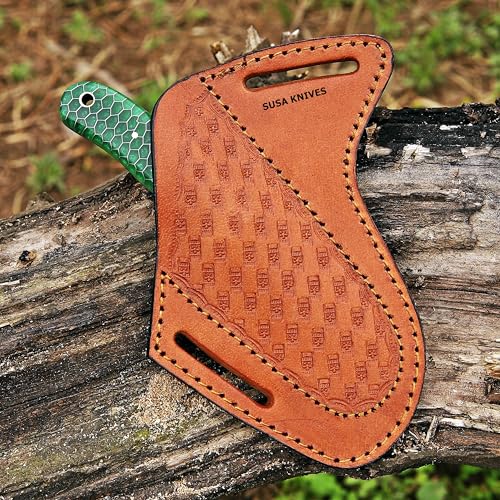 Custom Handmade 7'' fixed blade hoof rasp knife/Cow boy knife/Bull cutter Cowboy knives with pancake leather sheath (GREEN CONE) - color: GREEN CONE