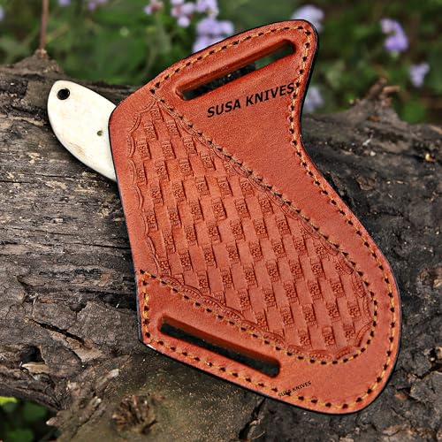 Custom Handmade 7'' fixed blade hoof rasp knife Cow boy knife Turquoise Handle Damascus steel Bull cutter, cowboy knives with pancake leather sheath (BONE) - color: BONE