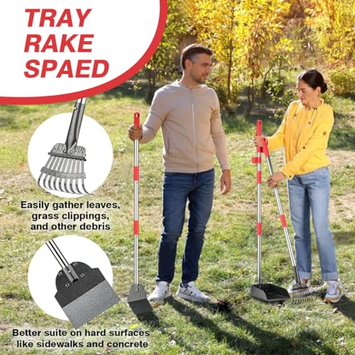 FUSBUNTY Long Handle Dog Pooper Scooper, Heavy Duty Stainless Steel Rake | Includes Tray & Spade for Pet Waste Removal. Rust-Proof Metal Scoop Set for Grass, Dirt, Gravel, Yard & Outdoor Clean Up. - color: Red-Standard
