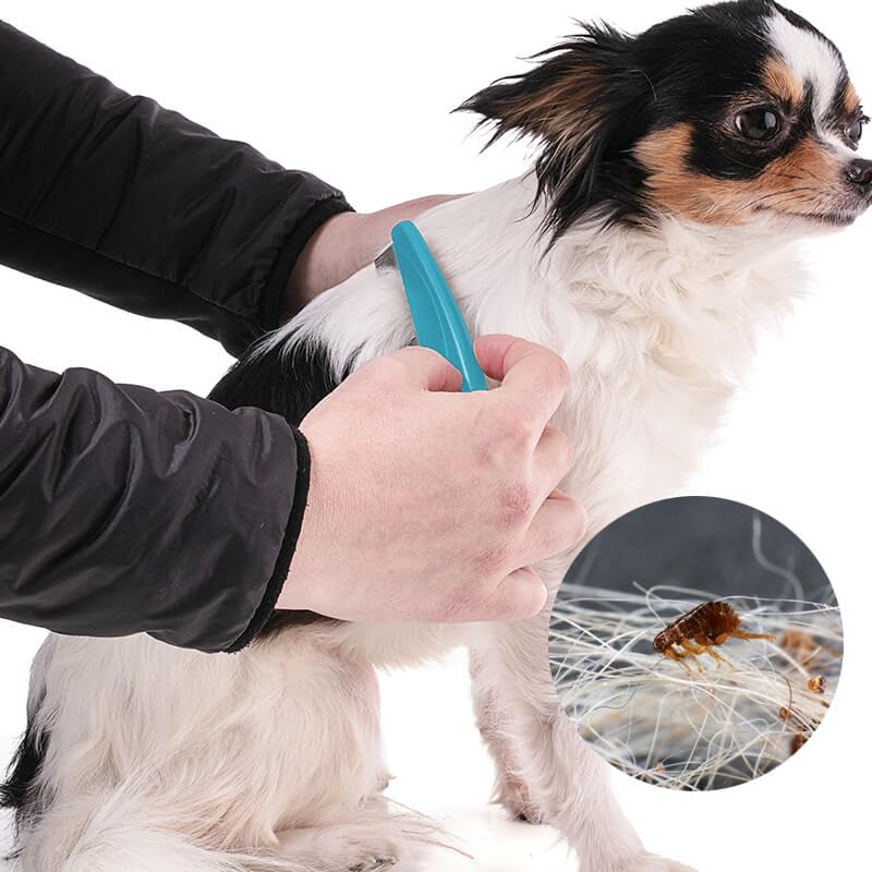 Flea Comb with Rubber Handle, Flea and Tick Combs for Dogs & Cats, Dog Comb for Grooming