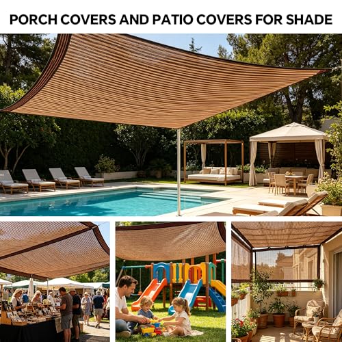 90% Sun Shade Cloth with Grommets, 8' x 12' Pergola Shade Cover Canopy, Breathable HDPE Mesh Tarp for Patio, Garden, Backyard, Porch and Outdoor Privacy, Mocha - size: 8'x12'