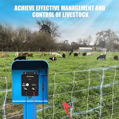 Electric Fence Energizer, Zuomeng 2-Mile 8 Acres Electric Fence Charger Powered by Battery or Power Adapter, 0.1 Joules, for Livestock, Pets, Garden & Wildlife Control