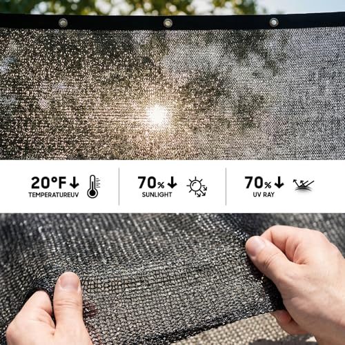Amgo 70% Shade Fabric 20FT x 30FT Black Sun Shade Mesh, Black Sun Shade Netting with HDPE Material and Heavy Duty Grommets Shade for Greenhouse, Garden, Patio Plants, Pergola (We Make Custom Size) - color: Black, size: 2 0' x 3 0'