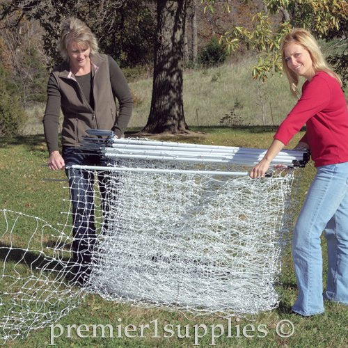 Premier 1 PoultryNet® Plus, Electric Fence for Chickens – 48"H x 100'L | White/black. Double spike for extra stability. Posts every 6.8 ft to reduce sag. Chickens & ducks. Energizer sold separately.