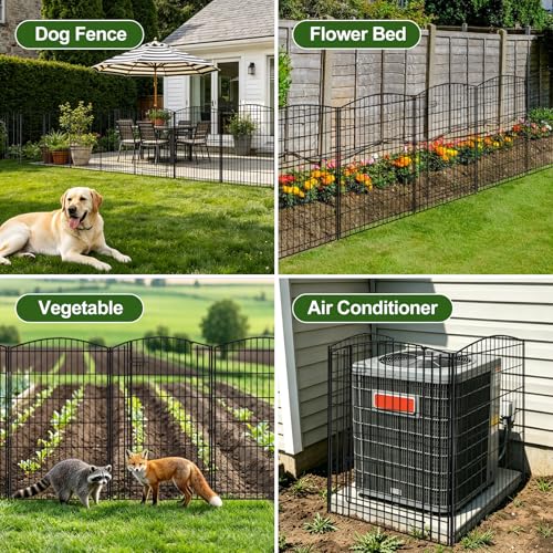 INJOPEXI Decorative Garden Fence 6 Panels 13ft (L)×42in (H) Animal Barrier Fences with 5 Panels + 1 Gate, No Dig Garden Fencing Rustproof Metal Wire Temporary Rabbit Dog Fence for Patio Outdoor Yard - size: 6 Panels 13ft(L)-42"(H) - With Gate