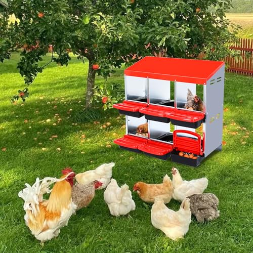 Chicken Nesting Boxes, Heavy-Duty 8-Compartment Metal Chicken Nesting Box – Removable Tray, Ventilation Holes, Easy Egg Collection, Rustproof Galvanized Steel - Red - 6 - Slot - A - color: Red, size: 6 - Slot - A