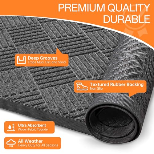 Front Door Mat Outside Entrance, Dirt Trapper Doormat 60" x 36" | Absorbent Indoor Outdoor Welcome Mat for Entryway, All Weather Commercial Floor Mat for High Traffic Area, Diamond Grey - color: Grey Diamond, size: 3' x 5' (Rectangular)