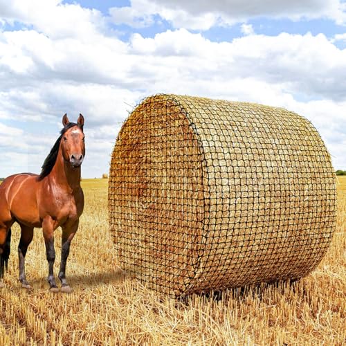 6x6ft Round Bale Hay Net for Horses - Large Size Thick & Durable, Black Nylon Net with 1.75 inch Holes - Square Slow Feed Hay Nets for Horses and Goats - Healthier Feeding Solution.