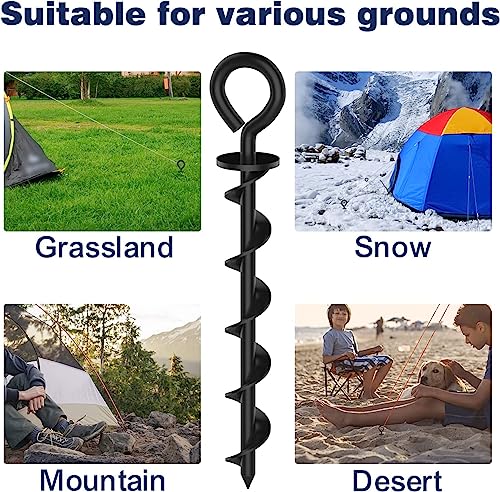Eurmax USA 4 Pack Heavy Duty Ground Stakes,Industrial Grade Spiral Steel Screw-In Anchors with 4 Bonus Tie-Down Ropes,High Wind Stabilizing Kit for Trampolines,Dog Tie-Out,Canopies,Outdoor Sheds,Black - color: Black, style: Round Head Pro