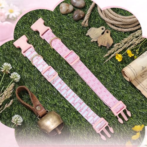 2 Pack Goat Collars with Bells Pink Bow Pattern Cute Sheep Grazing Copper Bells and Adjustable Nylon Collar Set Loud Bronze Bell Small Farm Animal Sheep Cow Accessories Supplies - style: Bow