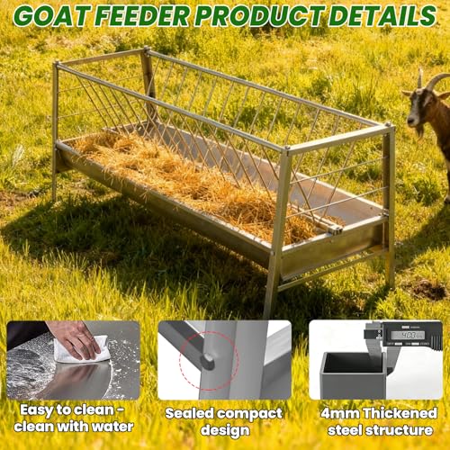 99 Gallons Goat Hay Feeder, 25'' Wide Hay Rack for Goats, Heavy Duty Galvanized Steel Hays Rack, Hays Feeders with 8'' Removable Deep Feeders Pan, Easy Assembly Goat Feeder for Sheep, Cows