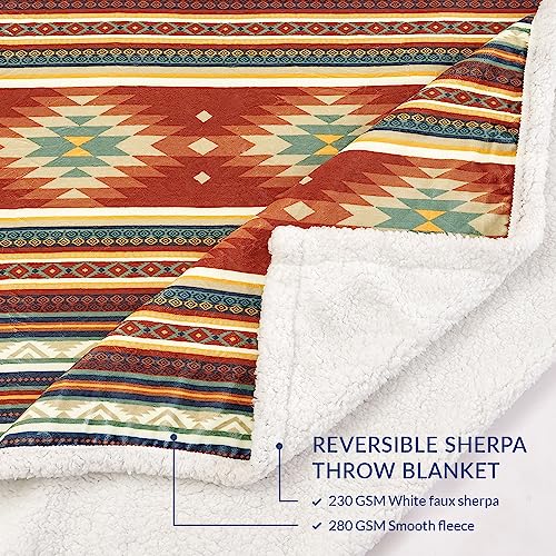 Paseo Road Indigo Hill by HiEnd Accents Del Sol 54x68 Sherpa Throw Blanket | Aztec Tribal Navajo Print, Western Southwestern-Style Fleece Blanket for the Couch, Sofa, Bed, or Camping - color: Del Sol Aztec