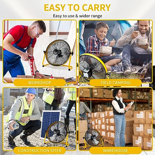 Solar Powered Rechargeable Fan 16", Whisper Quiet 15dB, 50Hr Runtime for Home Office Camping