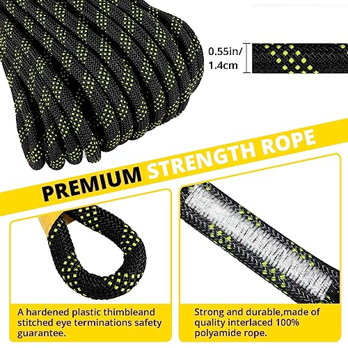 TRSMIMA Rope Harness Safety Lanyard：150ft Roofing Rope Fall Protection | Vertical Safety Harness Rope With Grab Snap Hooks Shock Absorber - Tree Climbing Line Kit Heavy Duty Safety Equipment ANSI CE - size: 150ft