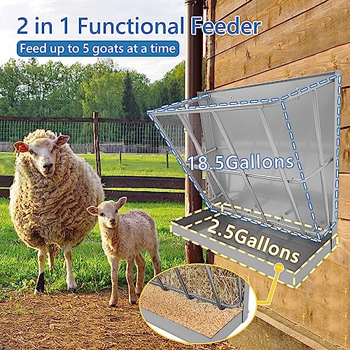 2Pcs Hay Feeder Goat 22 Gallon | Hay Rack, Heavy Duty Iron 2 in 1 Hay Rack for Sheep, Horses, Goats with Grain Tray, Effortless Installation in Farm - size: 2 IN 1 (2PCS)