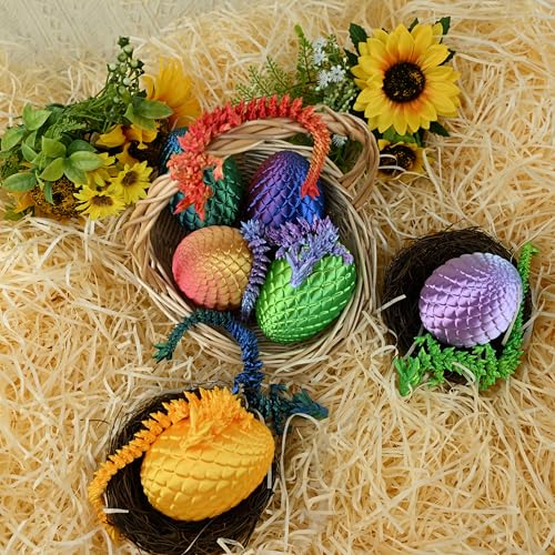 Impossmaker 8‘’ 3D Dragon Eggs with Dragon Inside, Easter Basket Stuffers Mini Egg Set Articulated Unique Easter Basket Essentials for Adults Kids (6 Pack) - style: 6P-S3
