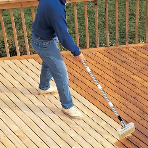 Deck Stain Brush with 67'' Long Handle, 8-Section Adjustable Extension Pole | Boar and Wire Blend Bristles, Limewash Paint Brush for Deck, Fence, Door, Cabinet - for DIY Painting Projects - style: 1pcs