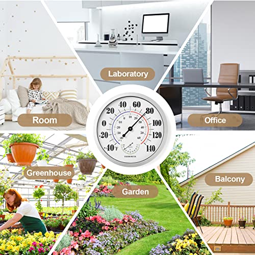 Indoor Outdoor Thermometer Wall Large Numbers Thermometer No Battery 12" Hanging Digital Weather Hygrometers for Home Garden Outside Patio Decor (Silver) - color: Silver, size: 12"
