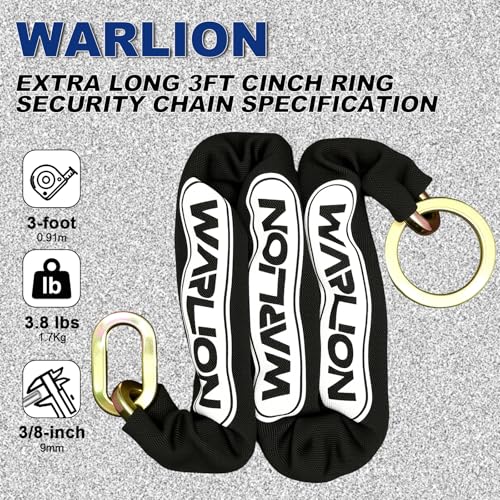 WARLION Heavy Duty Security Chain, 3ft x 3/8in Thick, 3.8lbs, Anti-Theft & Cut-Proof Motorcycle Chain with Cinch Ring - Secure Generators, Trailers, ATVs, Ebikes, & 2-Wheeled Vehicles (No Lock) - size: 3ft-3/8in