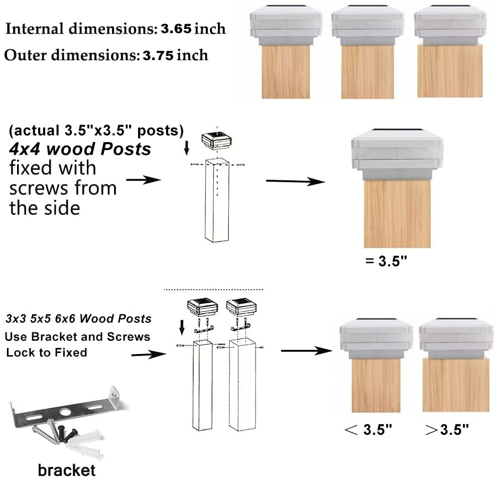 Solar Post Cap Lights 160 Lumen 52LEDs with 6500K White Lighting | Fence Post Solar Lights Fits 4x4 5x5 6x6 Wood Post, Outdoor Post Lights IP65 Waterproof, for Patio, Porch, Garden - color: White