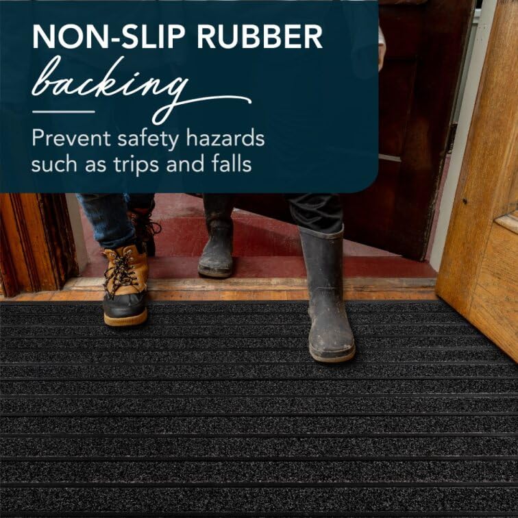 ubdyo Extra Durable Door Mat Outside Entrance (47" x 32", Bright Black) | Dirt Trapping ,Non-Slip Backing, Indoor or Outdoor Use, Welcome Mat, Low Profile, Natural Rubber, Stain Fade Resistant - color: Bright Black, size: 47" x 32" (Rectangular)