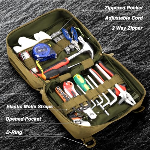 Jueachy Tactical Molle Pouch Large Admin Bag Utility Tool Pouches Molle Attachment EDC Pouches Expandable Molle Accessories Organizer Medical Pocket U.S.A Patch Included - color: Tan