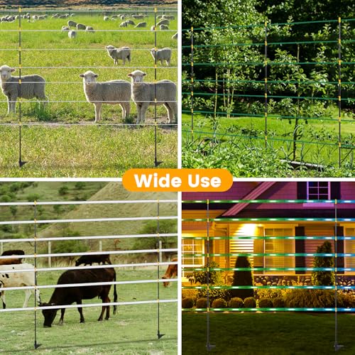 30 PCS Electric Fence Posts, 3/8" x 57" Step in Fence Post, Black | 7 Wire Clips, Metal Ground Spikes, Easy Step-in Fiberglass Fence Posts for Temporary Electric Fencing, Farm Livestock, Garden - size: 57Inch-30PCS