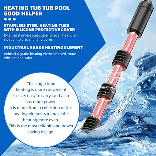 2000W Portable Immersion Water Heater, Made with 304 Stainless Steel and Safety Silicone Cover. Ideal for Bathtubs, Pools, Buckets, Livestock. Heats 5 Gallons of Water Quickly, Easy to Use