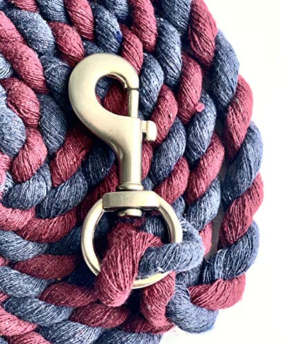 Majestic Ally Pack of 2 Solid Cotton Lead Rope for Horses & Livestock – 10 Foot Long and 5/8 inch Thick - Replaceable Heavy-Duty Satin Bolt Snap – Handmade – Soft, Broken in Feel (Navy -Burgandy) - color: Navy -Burgandy
