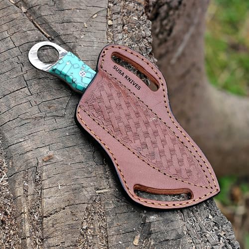 Custom Handmade 7'' fixed blade hoof rasp knife/Cow boy knife/Damascus steel Bull cutter cowboy knives with pancake leather sheath (SUSA 113) - color: SUSA 113
