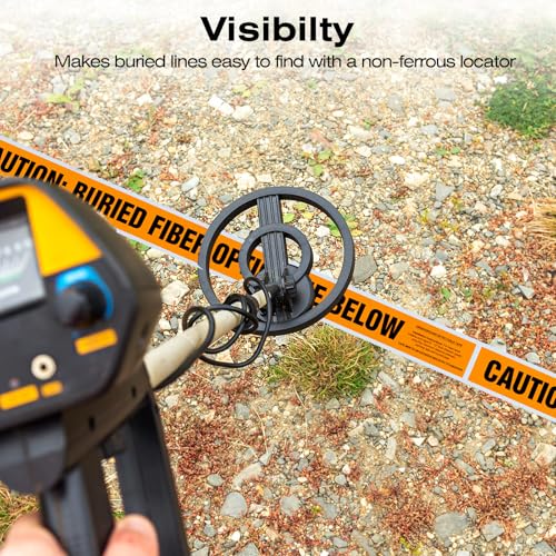 1000 Feet Caution Buried Fiber Optic Line Below Orange/Black Print Safety Tape with Above-Ground Caution Tag, 2 Inch x Foot 5 Mil, Detectable 2-Inch - style: Caution Buried Fiber Optic Line