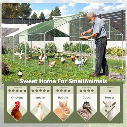 Large Metal Chicken Coop,19.7x9.8x6.4 FT Chicken Run for Yard with Waterproof & Anti-UV Cover,Walk in Chicken Pen with Feeding Door (19.7 * 9.8 * 6.4 ft) - size: 236.1"L x 118.1"W x 76.8"H