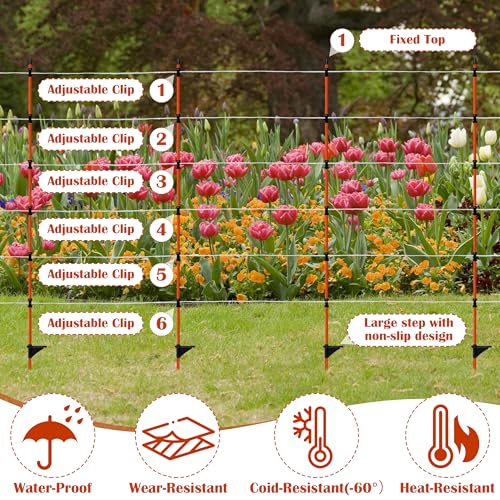 20Pcs 45in Electric Fence Post Fiberglass Stakes Temporary Fence | Electric Fence Post Temporary Fence Stakes with Clips for Cows, Sheep&Animals, Garden Protection Pole for Livestock Control