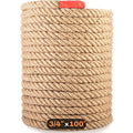 3/4" (20mm) Diameter Twisted Natural Fiber Rope: Heavy Duty Jute & Hemp Style Manila Rope for Crafts, Garden Fencing, Deck Railing & Outdoor Decorative Use (100ft Length) - size: 3/4 Inch 100Ft