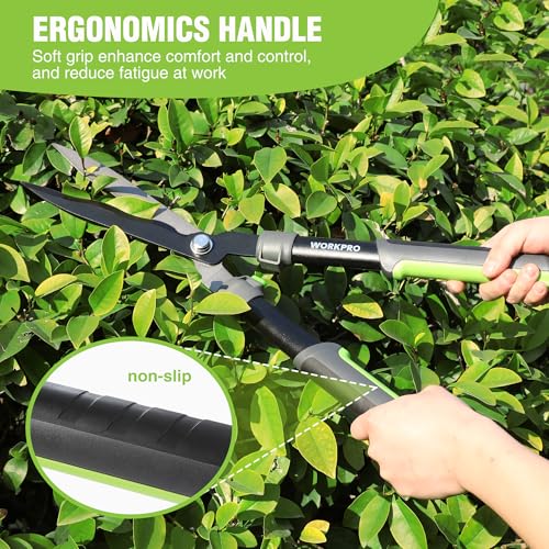 WORKPRO Garden Hedge Shears, 23" Manual Hedge Clippers/Bush Cutter | Gardening Shears with Steel Wavy Blade, Shock Absorbing Bumper, Ergonomic Handle for Pruning Borders & Shrubs - size: 23"